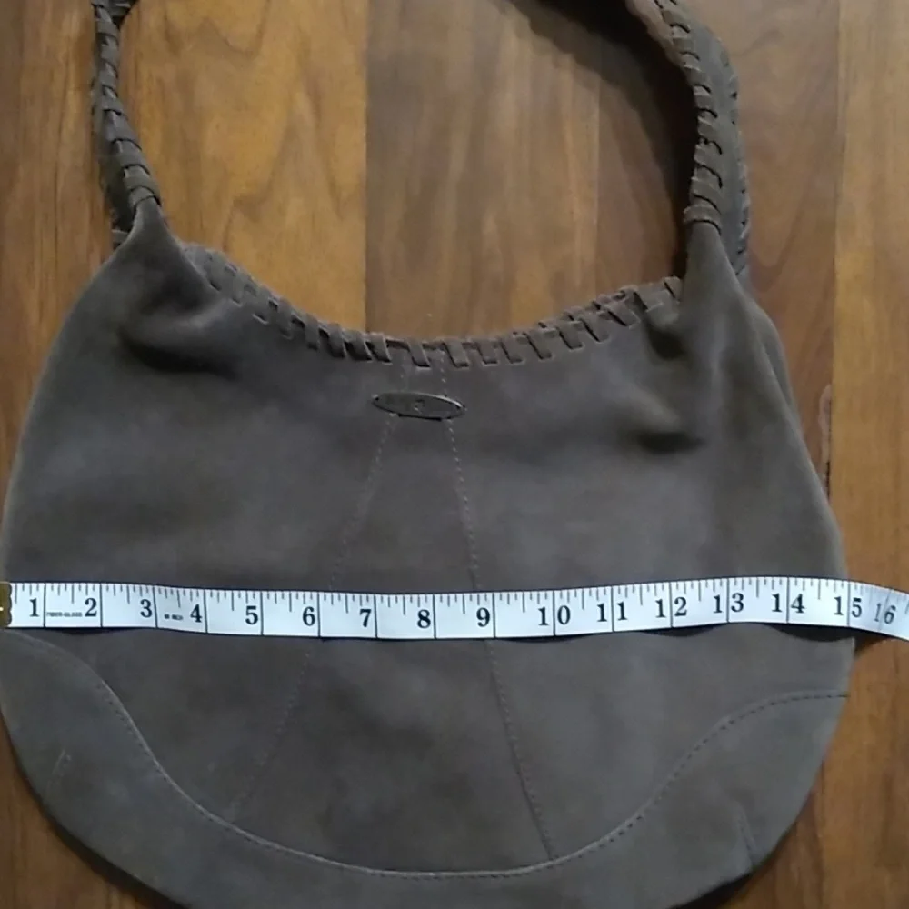 Lucky Brand Gray Suede Braided Strap Hobo Bag